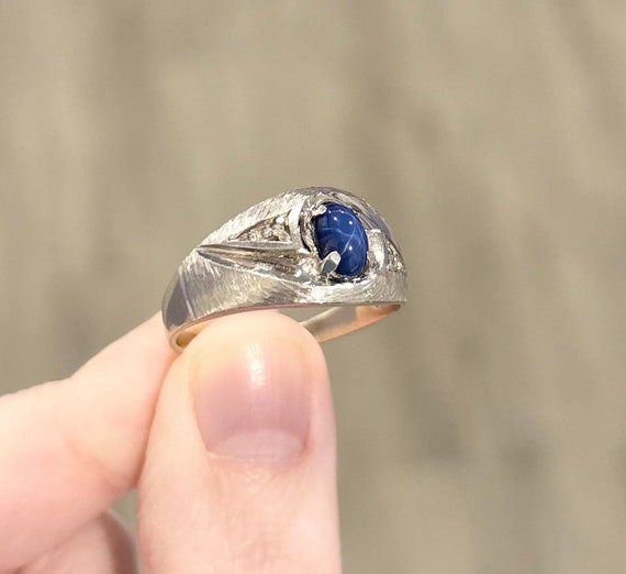 10K Linde Star Sapphire Diamond oval cabochon dee… - image 3