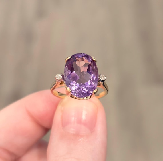 Vintage 14K Gold Amethyst Ring, Diamond Accent So… - image 2