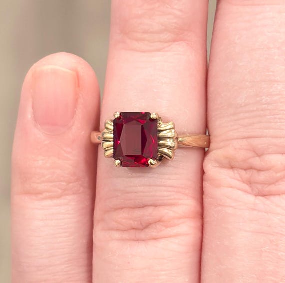 10K Vintage Red Spinel Ring, Rectangular, Solitai… - image 7