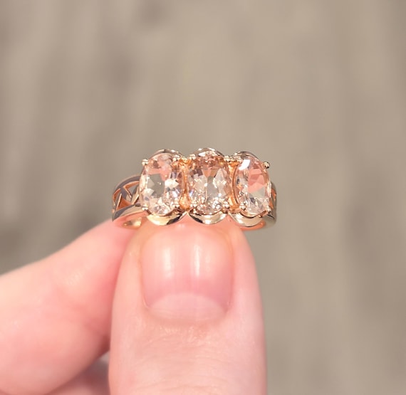 Cor De Rosa Filigree Morganite Three Stone Ring, … - image 3