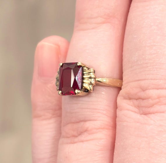 10K Vintage Red Spinel Ring, Rectangular, Solitai… - image 8
