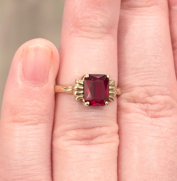 10K Vintage Red Spinel Ring, Rectangular, Solitai… - image 6