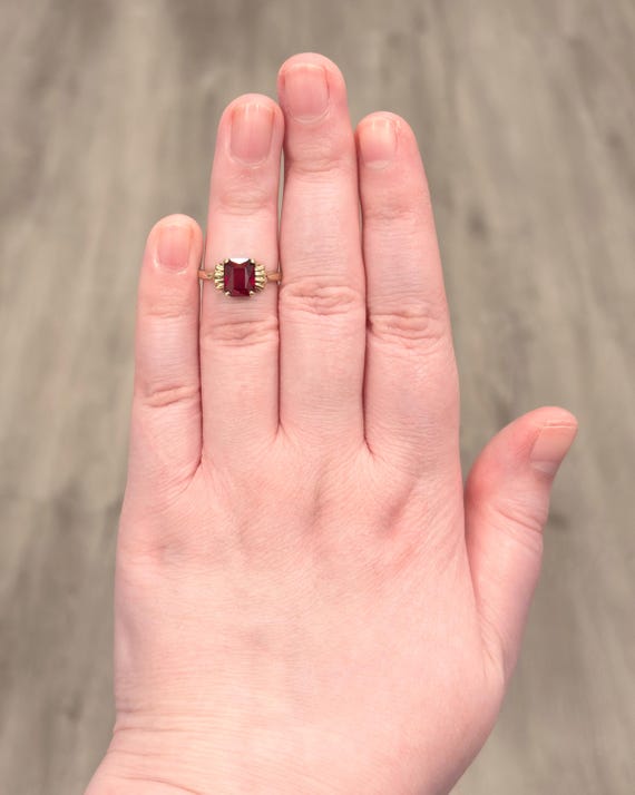 10K Vintage Red Spinel Ring, Rectangular, Solitai… - image 5