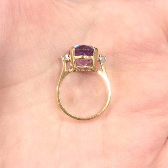 Vintage 14K Gold Amethyst Ring, Diamond Accent So… - image 8