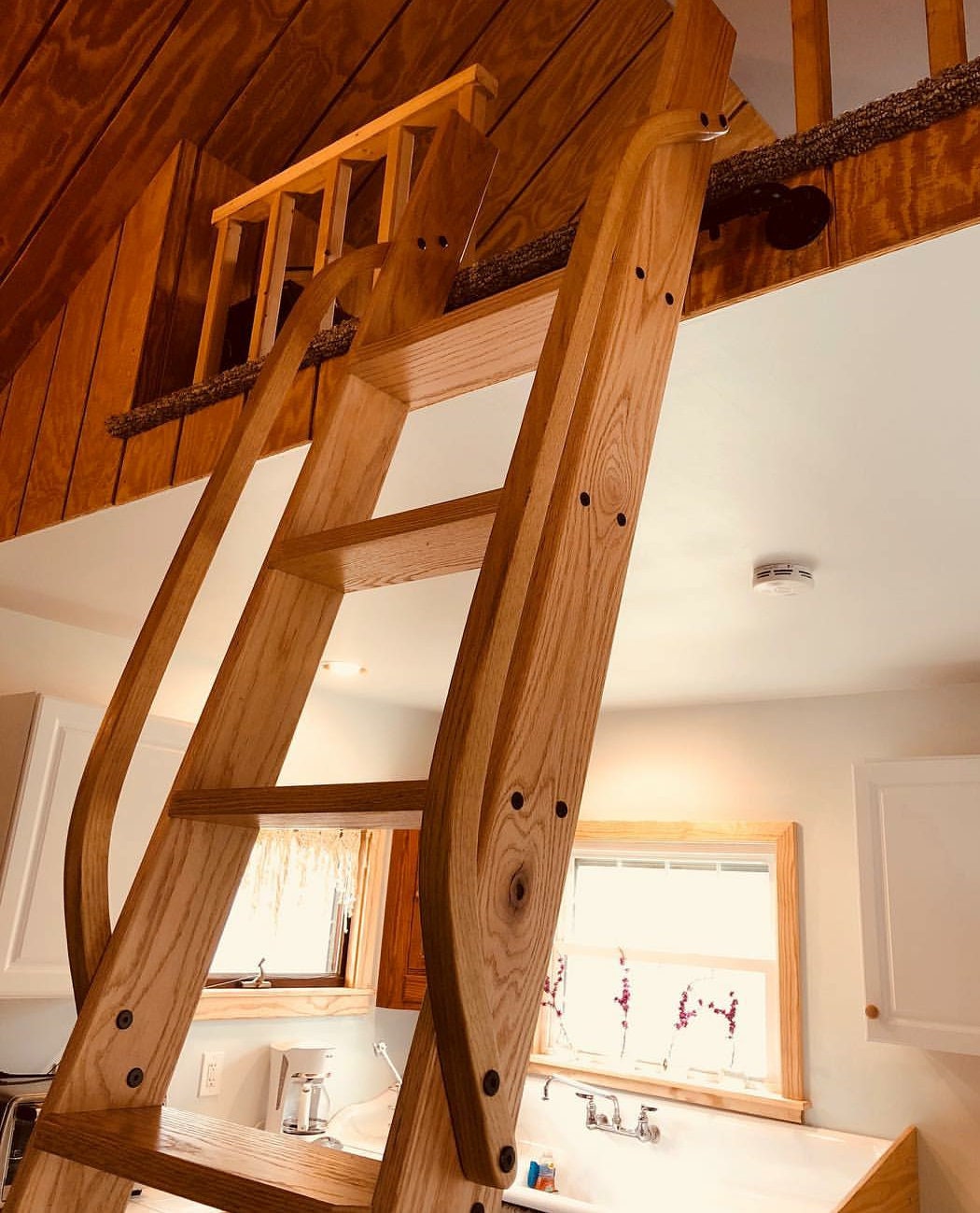 Wooden loft ladder with handrail deals