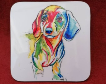 Personalised Sausage Dog Wooden Drinks Coaster Mat Birthday Gift Present