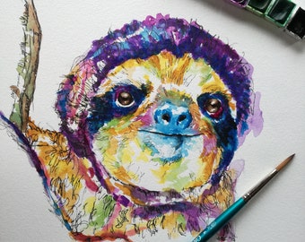 Tarjeta de perezoso, tarjetas de perezoso, tarjeta de animales, regalos de perezoso, regalo de perezoso, tarjeta de vida silvestre, tarjeta de cumpleaños, tarjeta de felicitación, impresión de perezoso