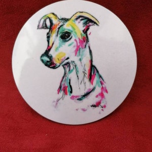 Whippet coaster, whippet gifts, whippet dog, dog coaster, dog gifts, dog birthday gifts, colourful coasters