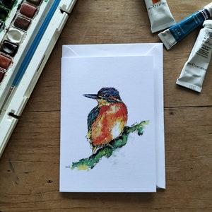 Kingfisher bird Greeting card, watercolour wildlife, colourful, countryside, birthday, thank you, special occasion, kingfisher card