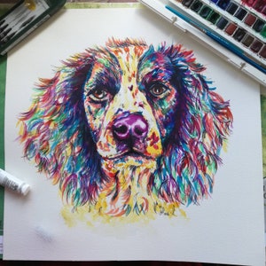 Watercolour print,springer spaniel print,Springer Spaniel gifts,Dog art,Dog print, Springer spaniel Wall art, colourful artwork,home decor
