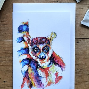 Lemur painting, Lemur art, Ring-tailed Lemur, Lemur card, Lemur gifts, Birthday card, Special occasion, Blank card, Valentine&#39;s card
