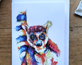 Lemur painting, Lemur art, Ring-tailed Lemur, Lemur card, Lemur gifts, Birthday card, Special occasion, Blank card, Valentine's card