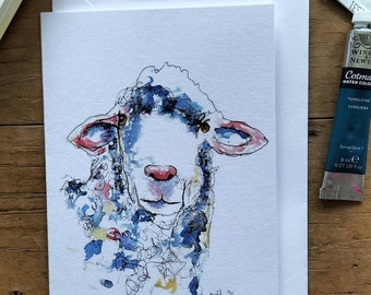 Sheep Greeting Cards, farm animal, thank you, birthday card, farm animal cards, sheep art, sheep cards, Valentine's card, mother's card