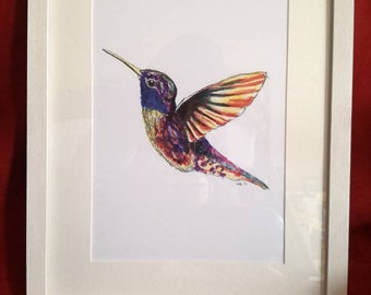 Hummingbird print, hummingbird artwork, hummingbird painting, wall art ,wildlife artwork, bird art, bird print, wall art, watercolour print