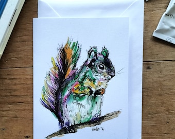 Tarjeta de felicitación ardilla, acuarela, animales del campo, tarjeta de cumpleaños, ocasión especial, gracias, amante de las ardillas, tarjeta de ardilla