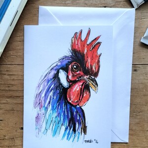 Carte de voeux coq, volaille aquarelle poulet, coq, occasion spéciale, carte d'anniversaire, cartes animaux de la ferme, cartes animaux, carte poulet