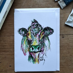 Cow card, farm animal watercolour, birthday, thank you card, special occasion, cow lover, cow cards, farm animal card, Valentine&#39;s card
