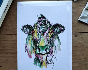 Cow card, farm animal watercolour, birthday, thank you card, special occasion, cow lover, cow cards, farm animal card, Valentine's card