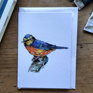 Oiseau mésange bleue Carte de voeux, aquarelle animalière, campagne, anniversaire, occasion spéciale, carte de remerciement, carte oiseau, carte mésange bleue