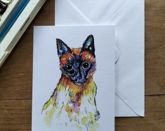 Siamese Cat Greeting card, watercolour, birthday, thank you, special occasion, blank card, cat card, siamese card, siamese cat card