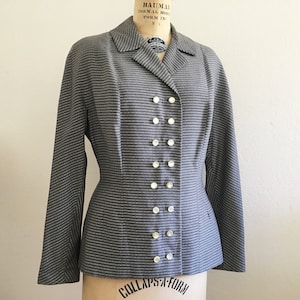Vintage 1950s Grey and Ivory Striped Gabardine Jacket