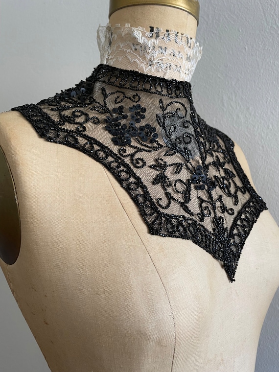 Vintage Victorian Beaded Lace Mourning Collar - image 2