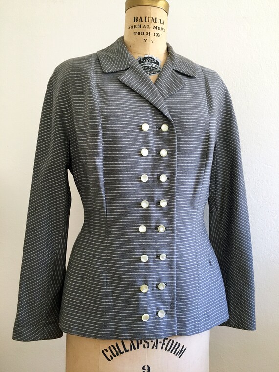 Vintage 1950s Grey and Ivory Striped Gabardine Ja… - image 8