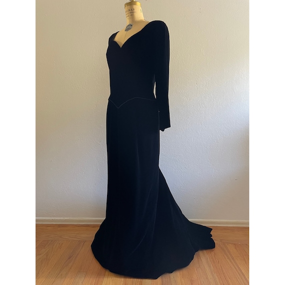 Vintage 80s Black Velvet Victor Costa Dress - Dea… - image 1