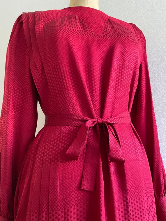 Vintage 80s Red Silk Jacquard Dress - Oleg Cassini