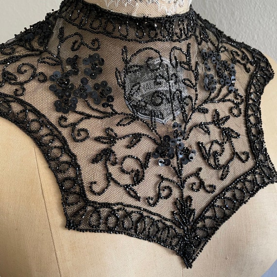 Vintage Victorian Beaded Lace Mourning Collar - image 3