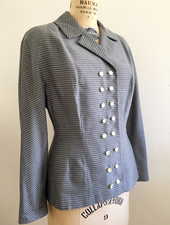 Vintage 1950s Grey and Ivory Striped Gabardine Ja… - image 3