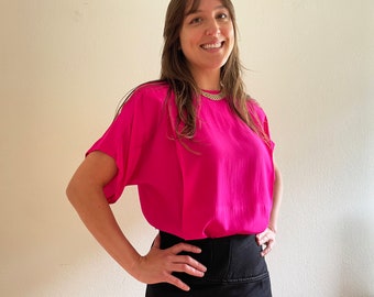 Blusa vintage de seda rosa intenso de los años 80