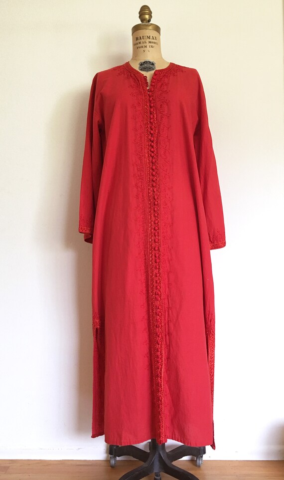 Vintage 1970s Red Cotton Kaftan - "Casablanca" Mor