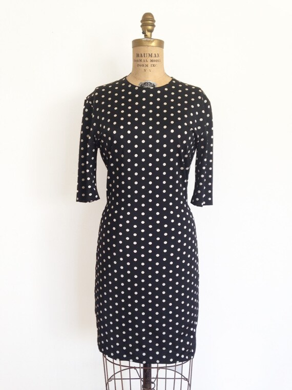 Vintage 1980s Norma Kamali Polka Dot Stretch Dress