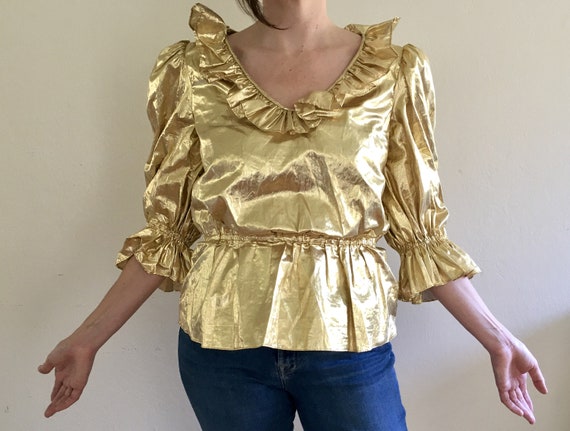 Vintage 1980s Gold Lamé Party Blouse - image 2