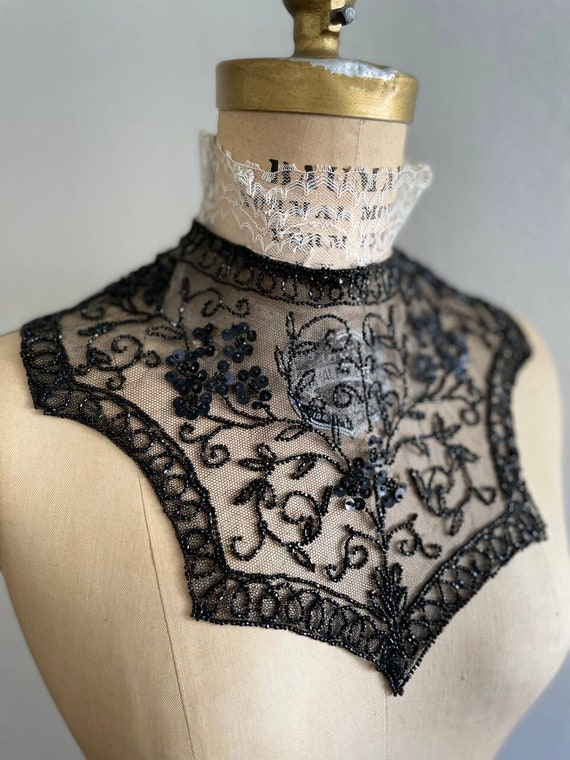 Vintage Victorian Beaded Lace Mourning Collar