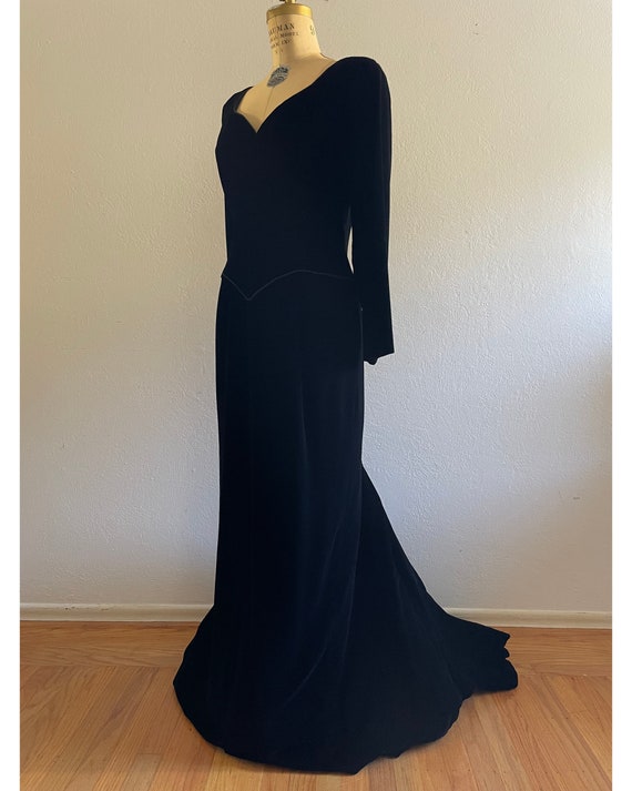 Vintage 80s Black Velvet Victor Costa Dress - Dea… - image 2