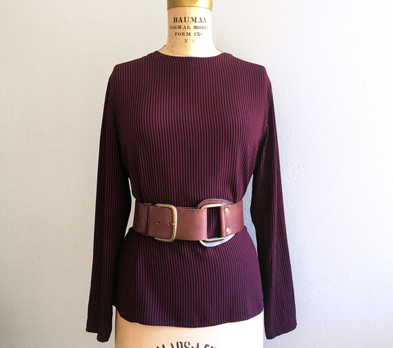 Vintage 1980s Striped Rayon Crepe Blouse - Size M