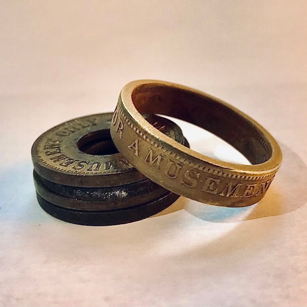 Game Token Coin Ring - Vintage Brass Arcade Coin