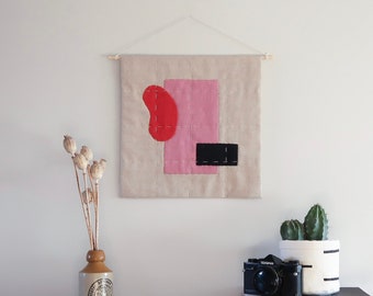Hand Quilted Wall Hanging - Patchwork / Contemporary Textile Art / Fabric Wall Hanging