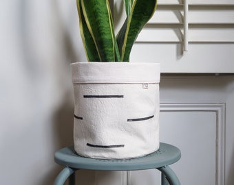 Hand-Printed 'Lines' Fabric Plant Pot Cover / Planter / Storage Basket / Indoor Plant Pot