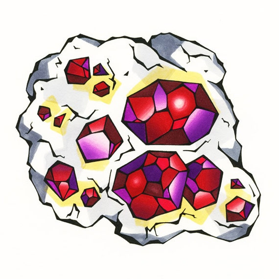 Items similar to Gemstone Print of Original Drawing Birthstone