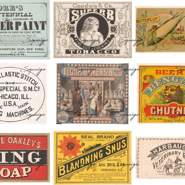 Random Labels from Late 1800 Advertising & Signs for Junk Journals,Tag Making,Scrapbooking,Vintage Ephemera,Grunge