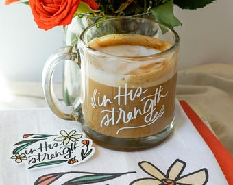 By His Grace, In His Strength – Glass Coffee Mug, Christian Encouragement Gift