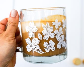 Dogwood Floral Glass Mug - North Carolina Gift