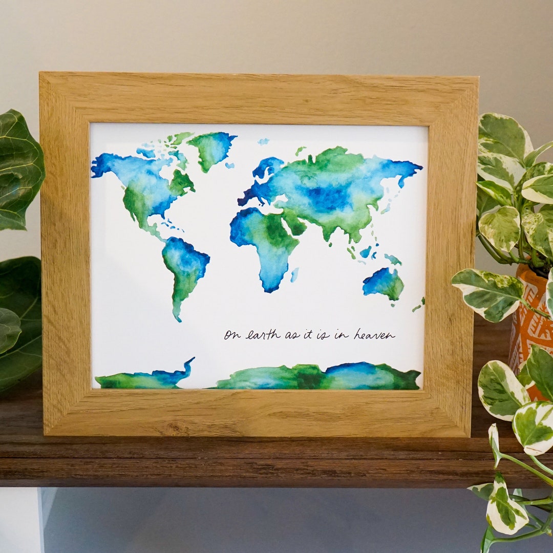Watercolor World Map Print: Christian Art, Nursery Decor (8x10) - Etsy