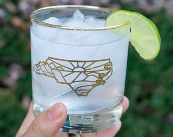 NC Gold Rim Bourbon Glass, North Carolina Cocktail Glass, State Pride Gift