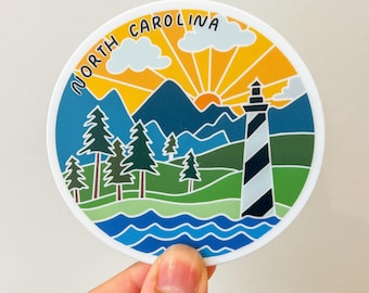 North Carolina Sticker: Beach to Mountain Art, NC Gift