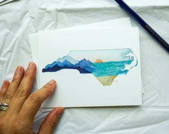 Watercolor North Carolina Card Set: Coastal Mountain Design