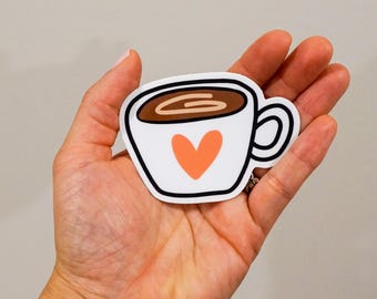 Heart Coffee Mug Sticker (3x3) – Waterproof Vinyl Laptop Decal
